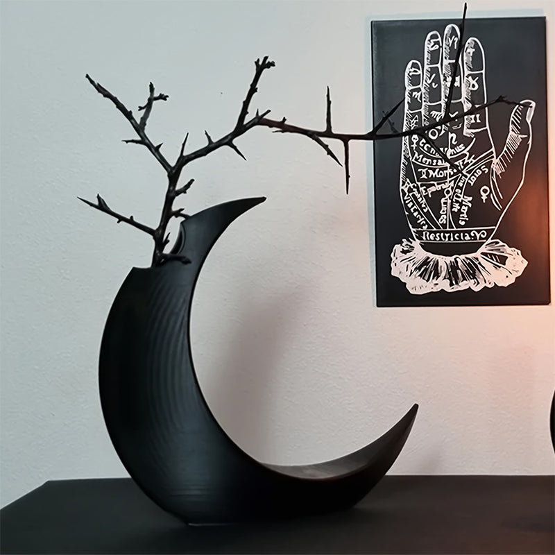 Vase Gothique Lune Imprimé 3D – Décoration Bureau & Maison, Fleurs Séchées ou Artificielles, Style Européen, Noir ou Blanc