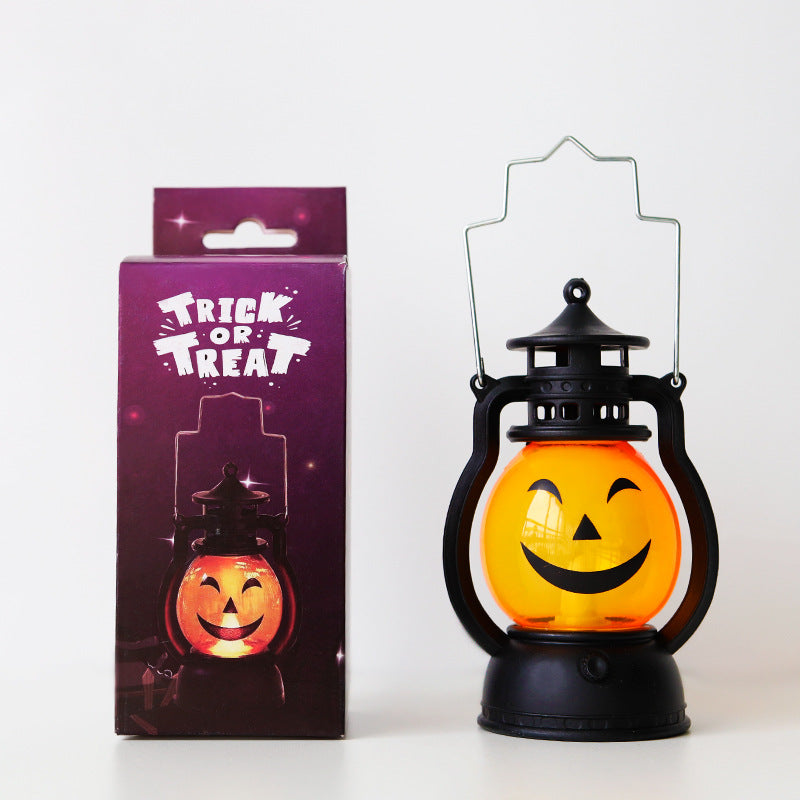 Lanterne Portable LED Halloween Rétro Style Kérosène – 9x6,5x13 cm, 3 Designs Citrouille & Emoji, Piles Incluses