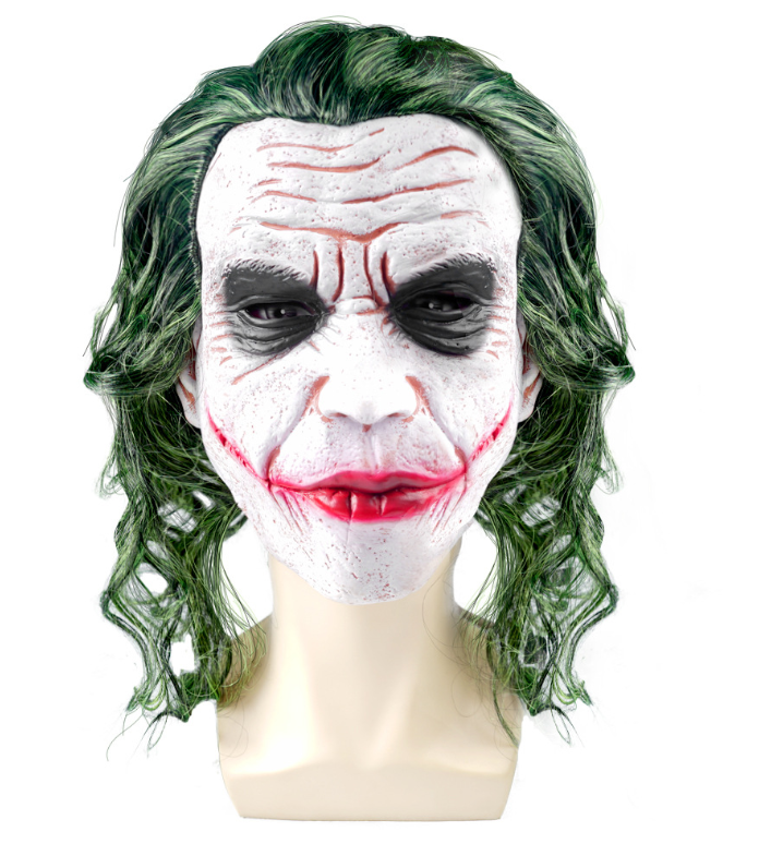 Masque Joker Batman The Dark Knight – Déguisement Halloween & Cosplay, Latex avec Perruque Verte, Taille Universelle