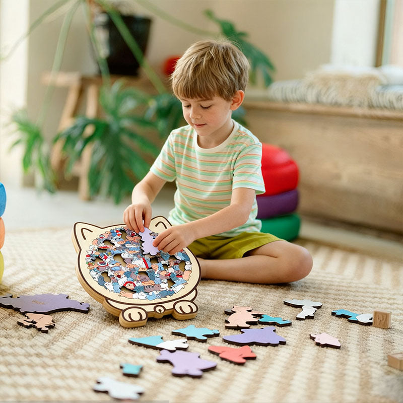 Puzzle 135 Pièces Silhouette Chat – Pièces Forme Patte, Décoration & Cadeau, 4 Palettes de Couleurs