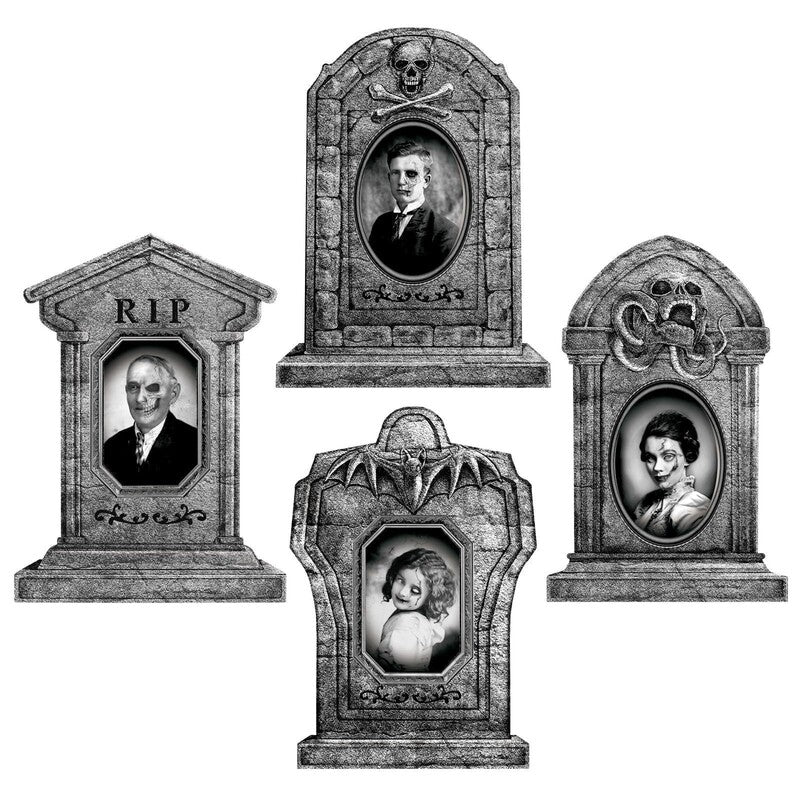 Pierres Tombales Décoratives Halloween Jardin – Têtes de Mort Effrayantes, Panneaux Pelouse avec Piquets, 3 Modèles