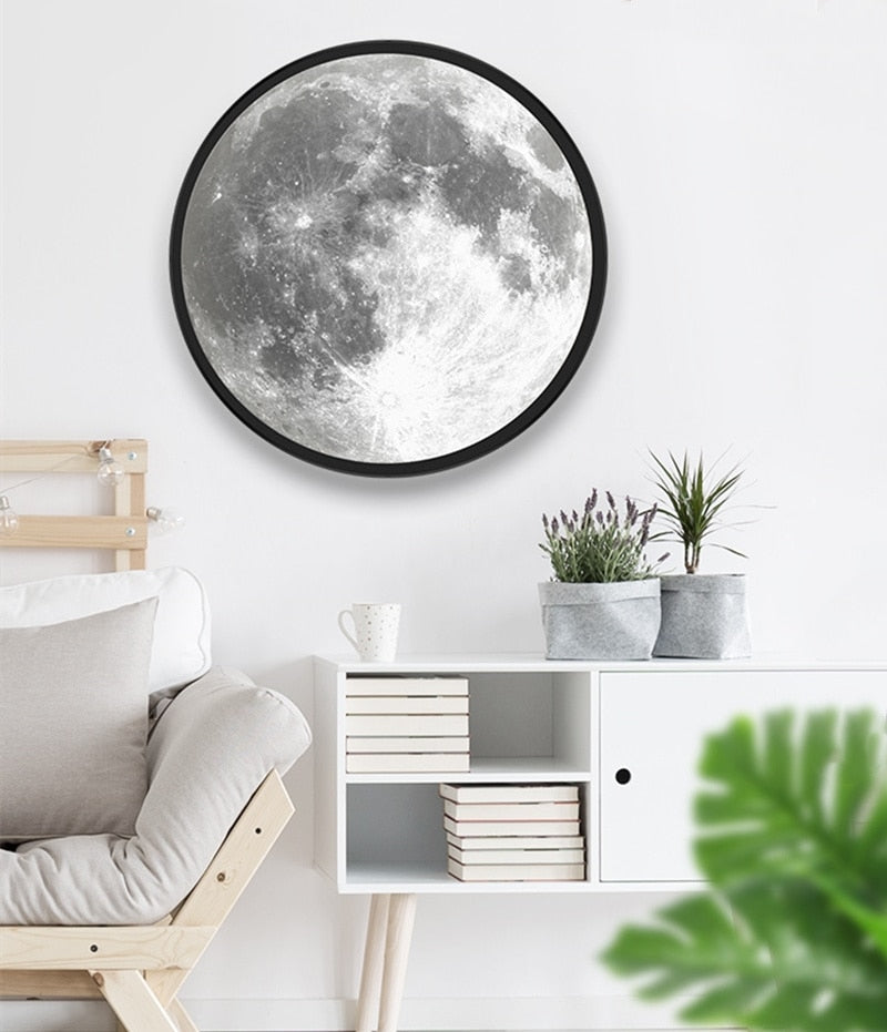 Miroir LED Lune & Mercure – Lampe Décorative avec Cadre en Bois