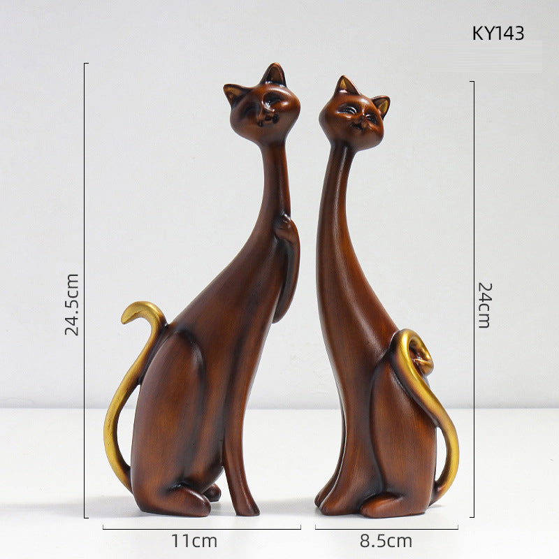 Figurine Chats en Couple – Ornement Décoratif en Résine Style Européen