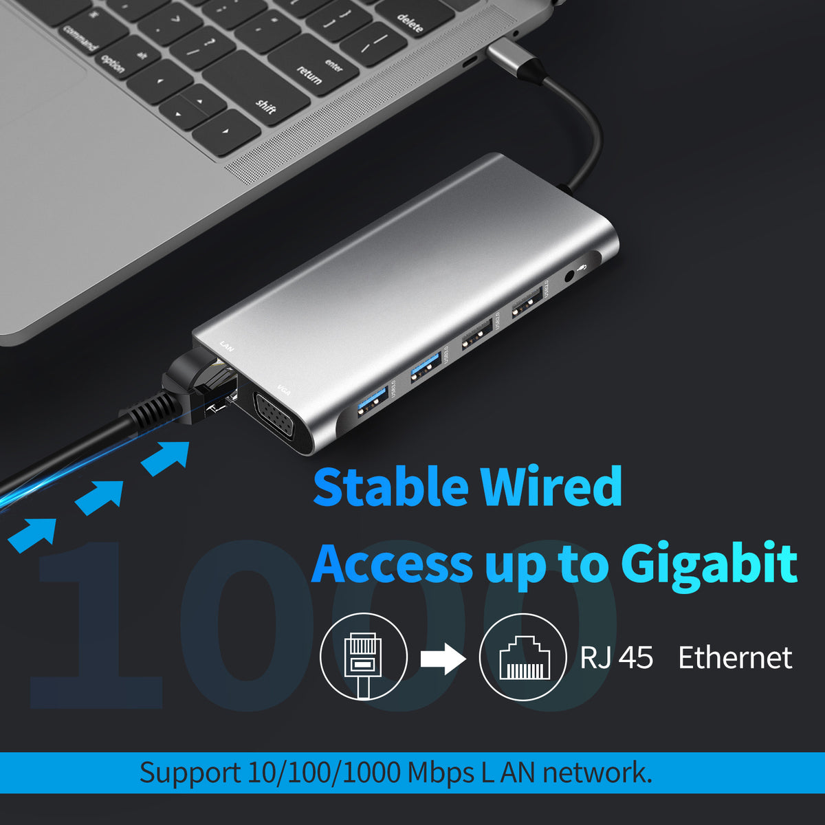 Hub USB-C 12 en 1 – Dual HDMI, VGA, USB | Compatible MacBook & PC
