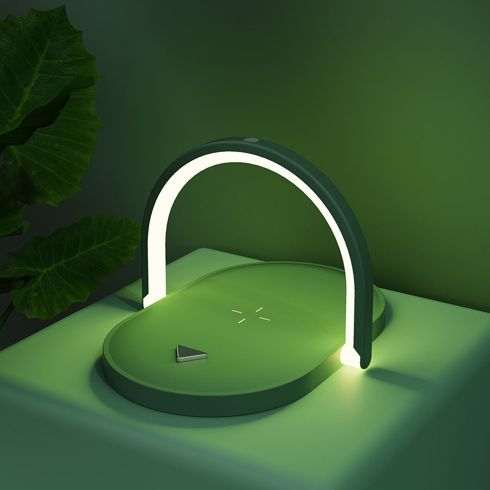 Chargeur Sans Fil 15W Rapide 3-en-1 – Lampe de Nuit LED Tactile + Support Téléphone Réglable, USB-C, Noir Blanc Bois