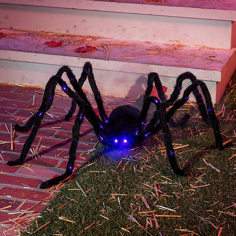 Araignée Géante Halloween 125 cm avec LED Violettes – Peluche Poils Hérissés 26 LED, Déco Intérieur & Extérieur