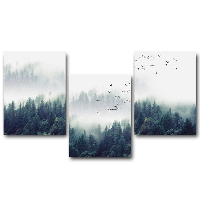 Poster Canvas Paysage Forêt Style Nordique – Tableau Mural Salon & Chambre, 50×70cm, Sans Cadre