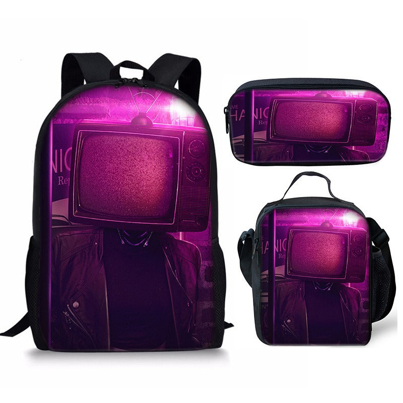 Ensemble 3 Pièces Sac à Dos Skibidi Toilet – PVC, Protection Colonne, École Primaire & Collège, 6 Coloris