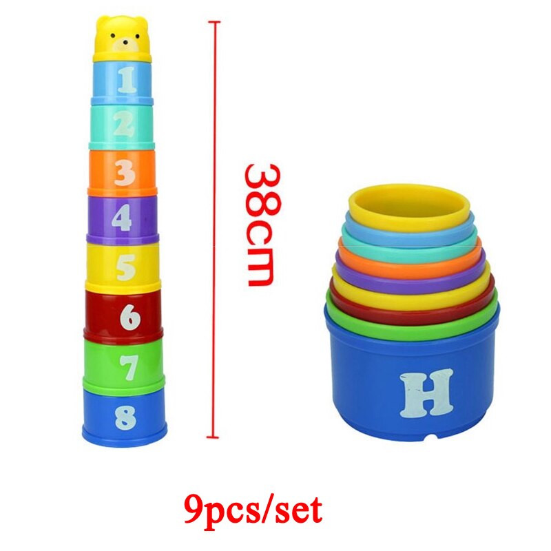 Jouet d’Éveil Bébé Tasses & Anneaux à Empiler – Bois & Plastique, Couleurs Arc-en-ciel, Motricité & Logique, Cadeau Naissance