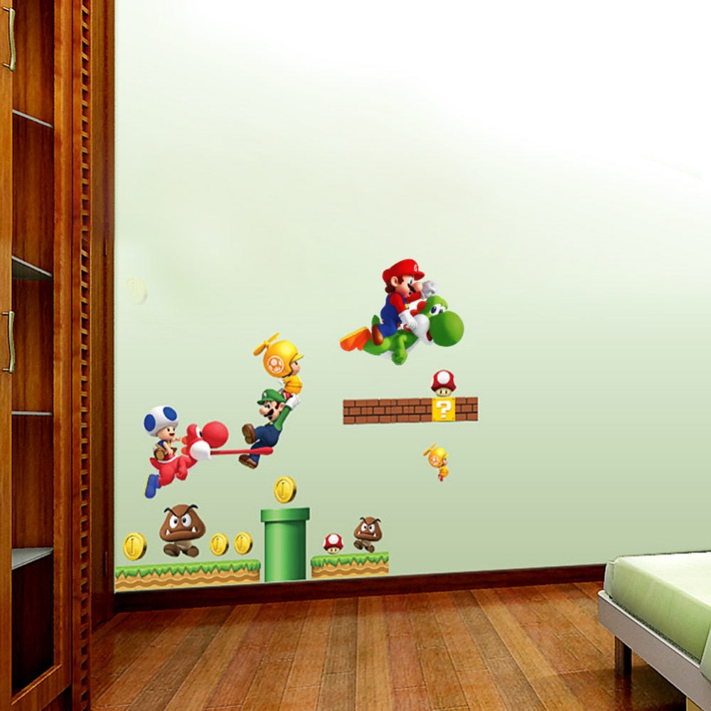 Sticker Mural Super Mario – Décoration Chambre Enfant & Salon, PVC Autocollant Cartoon, 45×60cm