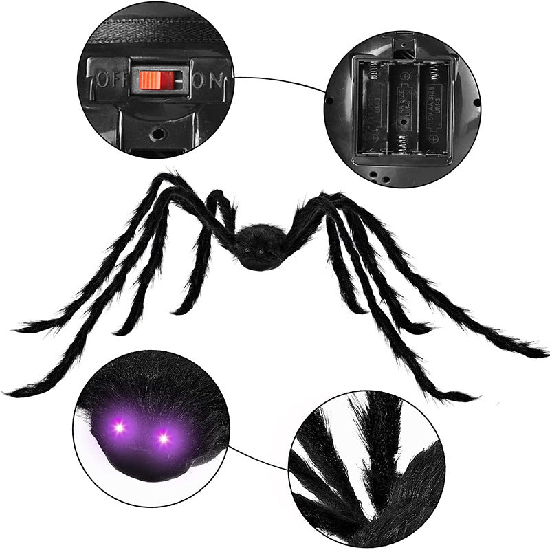 Araignée Géante Halloween 125 cm avec LED Violettes – Peluche Poils Hérissés 26 LED, Déco Intérieur & Extérieur