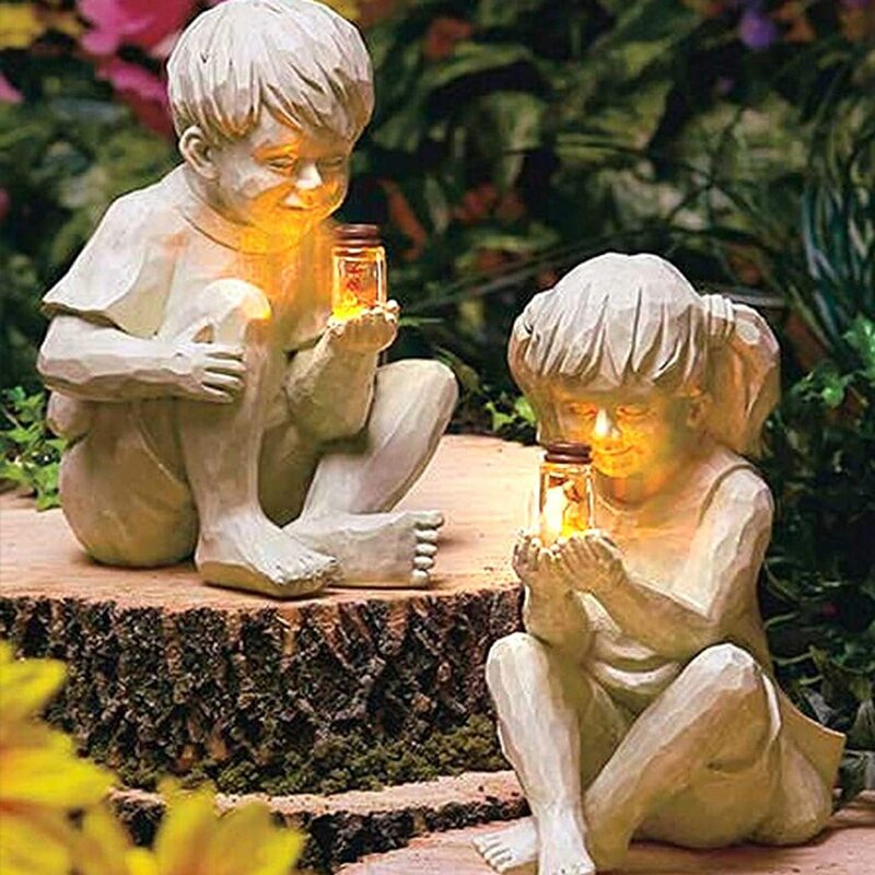 Figurine Enfant en Résine Phosphorescente – Statuette Garçon ou Fille, Décoration Jardin & Maison
