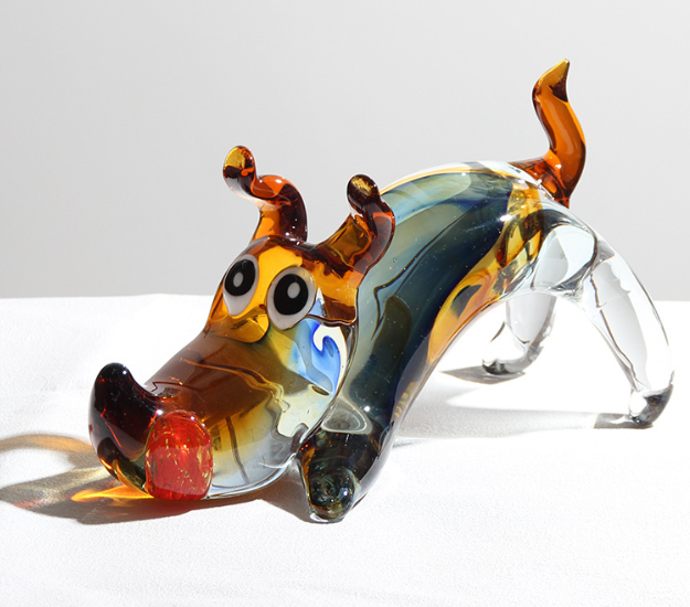 Statuette Chien en Cristal – Figurine Chiot Verre Soufflé, Style Nordique Haut de Gamme, Décoration Salon, Cadeau Luxe