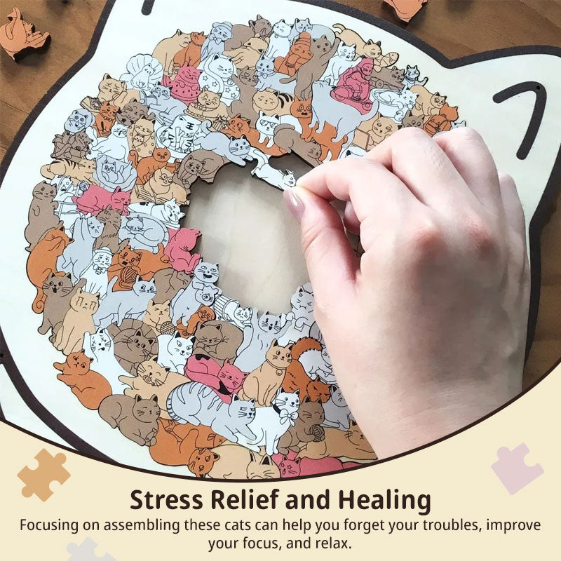 Puzzle 135 Pièces Silhouette Chat – Pièces Forme Patte, Décoration & Cadeau, 4 Palettes de Couleurs