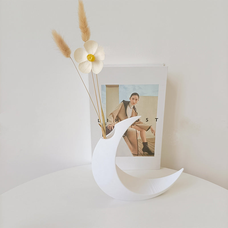 Vase Gothique Lune Imprimé 3D – Décoration Bureau & Maison, Fleurs Séchées ou Artificielles, Style Européen, Noir ou Blanc