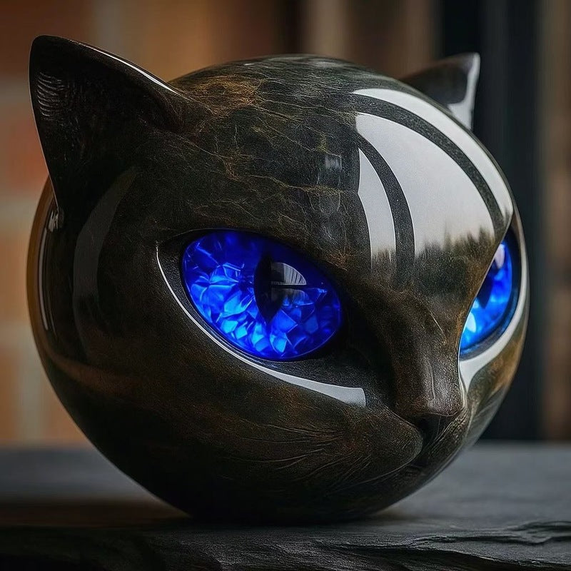 Statuette Chat Noir en Résine – Texture Marbre, Yeux Ambrés, 5 Coloris, Déco Maison & Bureau, Cadeau Amoureux Chats