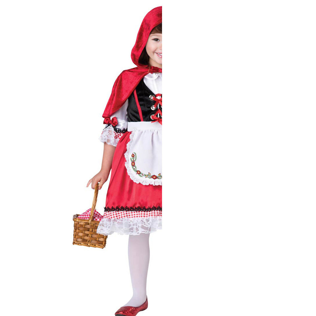 Costume Petit Chaperon Rouge Fille – Déguisement Halloween & Scène, Robe Rouge Polyester, Tailles S & M