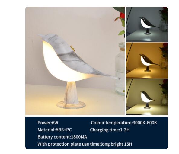 Lampe de Chevet Oiseau en Bois – Veilleuse Tactile 3 Couleurs, Décoration Chambre & Bureau, 15×21cm