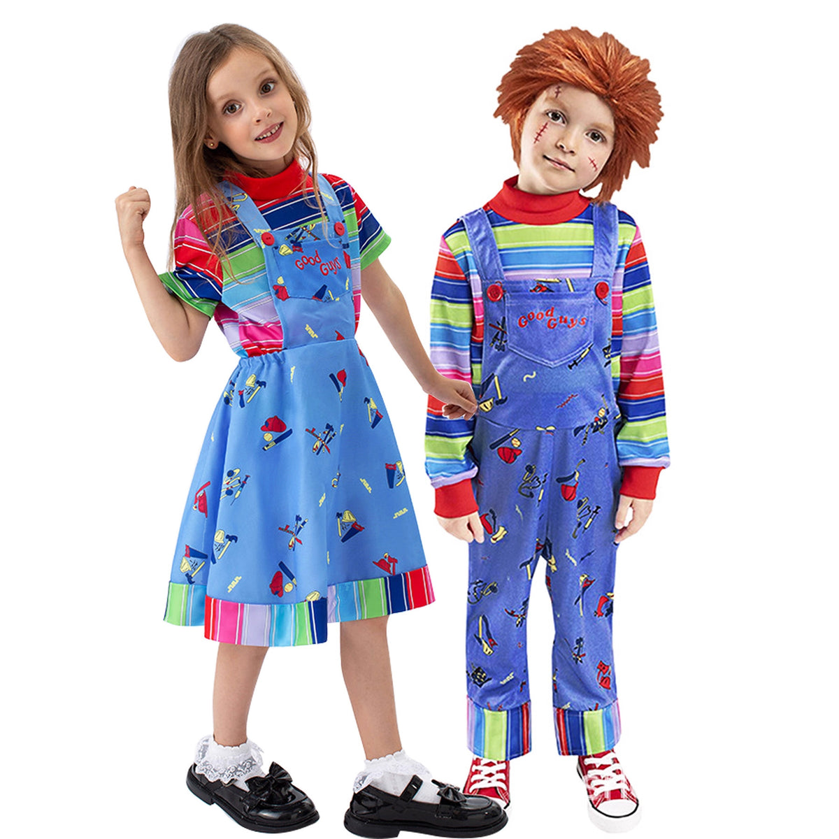 Costume Chucky Enfant Halloween – Déguisement Clown Horreur Cosplay, Fille & Garçon, Tailles S à XL