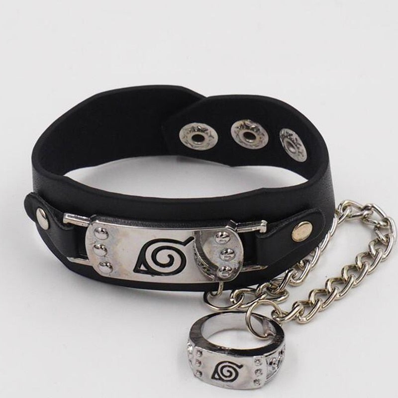 Bracelet & Bague Cosplay Naruto – Logo Konoha, Métal & PU, Accessoire Anime, Cadeau Fan & Halloween