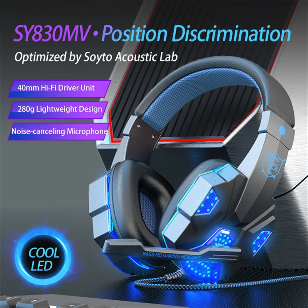 Casque Gaming Filaire PC – Micro Intégré, LED RGB, Jack 3,5mm + USB, Câble 2m, 3 Coloris, Confort Longue Durée