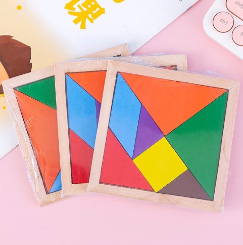 Tangram Montessori Bois – Lot de 3 Puzzles 7 Pièces, Formes Géométriques Colorées, QI & Logique, Dès 3 Ans, Cadeau Enfant