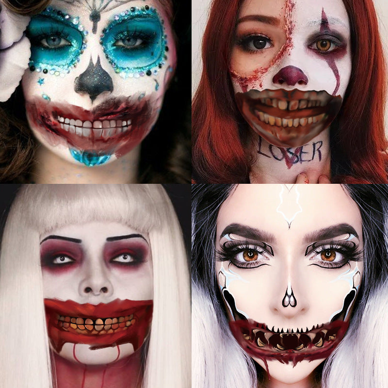 Stickers Tatouage Bouche Halloween – Maquillage Lèvres Horreur DIY, 10 Modèles, Coloris ou Noir & Blanc, Soirée Déguisée