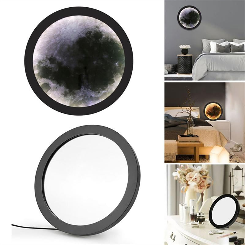 Miroir LED Lune & Mercure – Lampe Décorative avec Cadre en Bois
