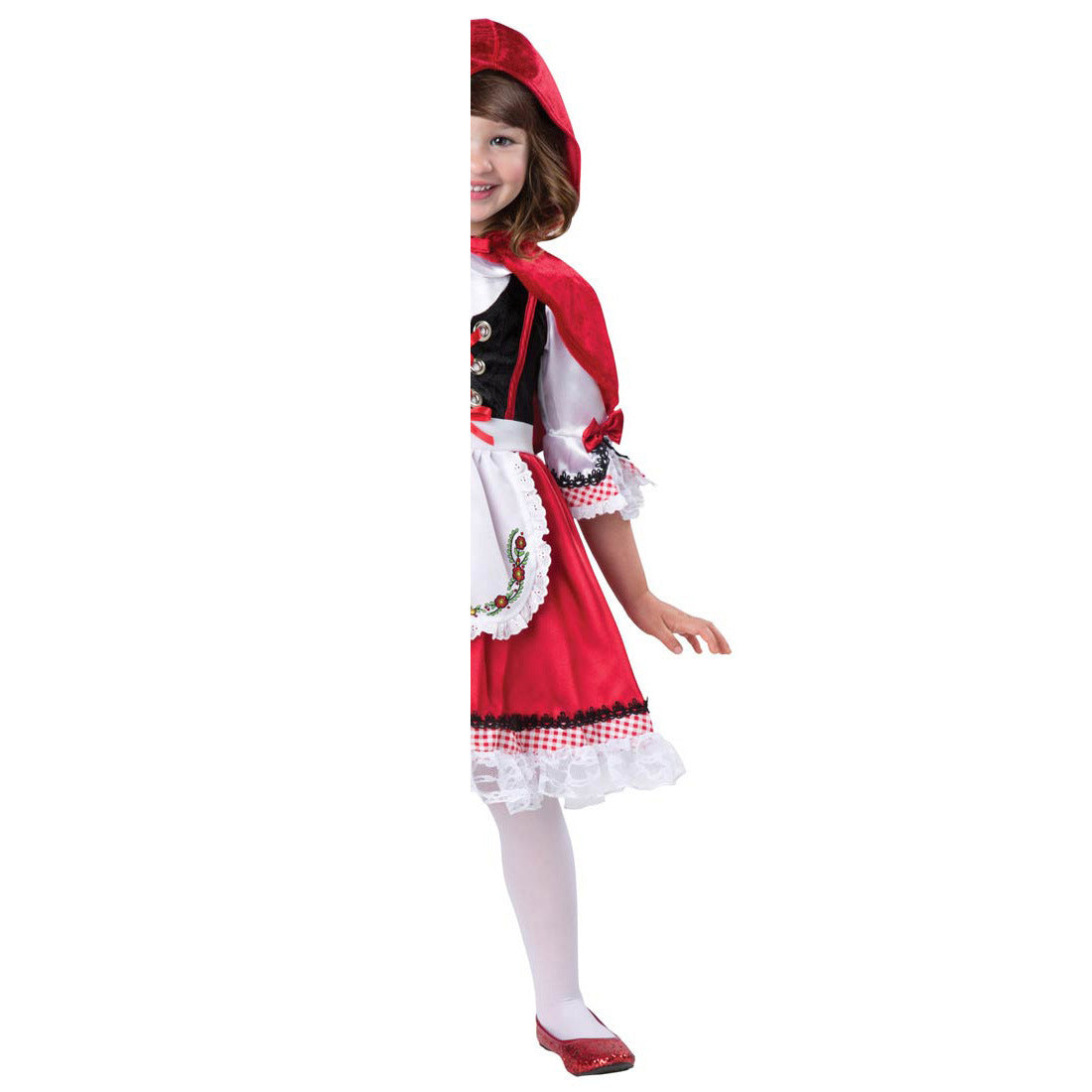 Costume Petit Chaperon Rouge Fille – Déguisement Halloween & Scène, Robe Rouge Polyester, Tailles S & M