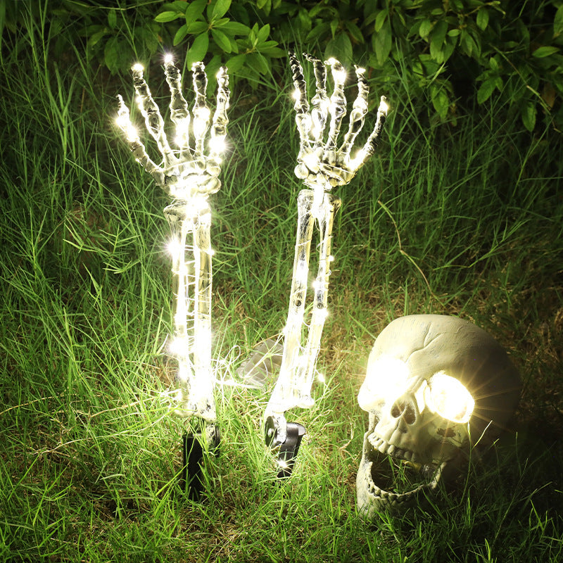 Main Squelette LED Lumineuse Halloween – Piquet de Jardin 46 cm, Set 3 Pièces, Déco Extérieur Pelouse Allée