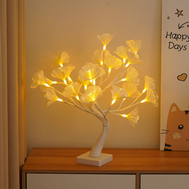 Arbre Lumineux à Fibres Optiques LED – Fleurs Rose, Lumière Chaude, Décoration Intérieure & Fête