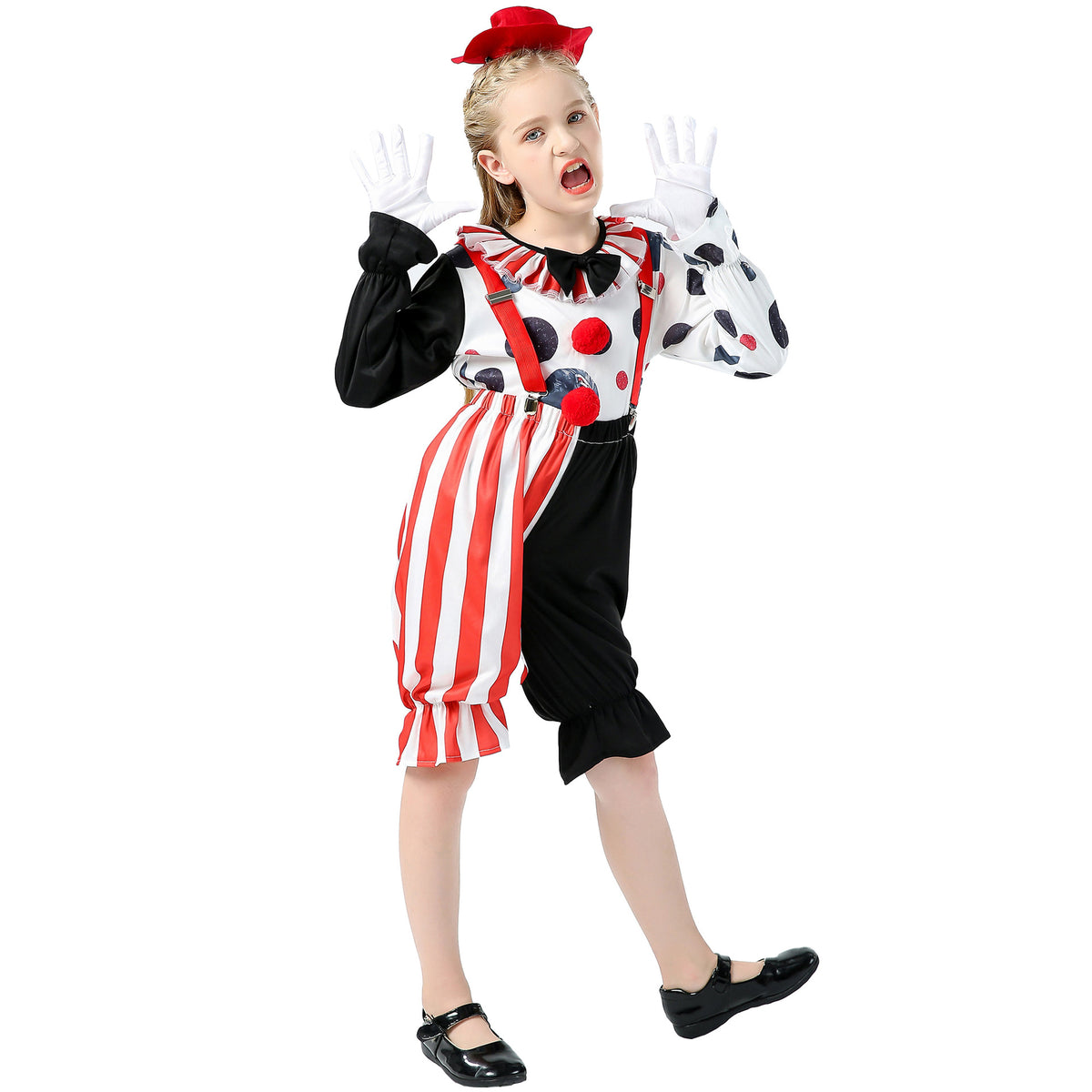 Costume Clown Fille Enfant – Déguisement Halloween & Scène, Ensemble Haut + Pantalon, Tailles S à XL