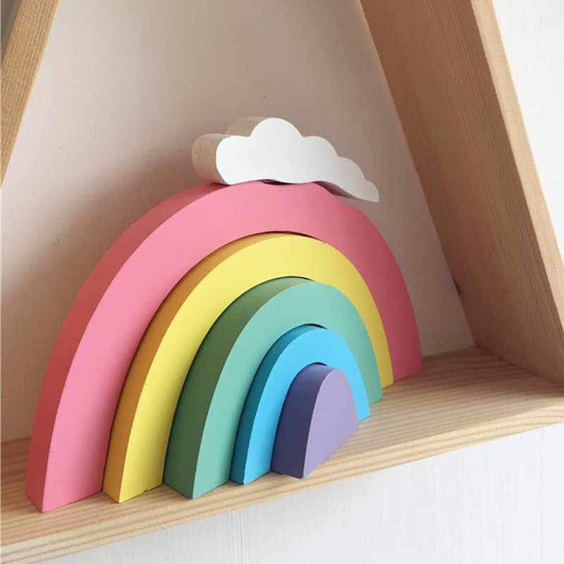 Blocs Arc-en-Ciel en Bois – Décoration Chambre Enfant, Accessoire Photo & Montessori, 22×16cm