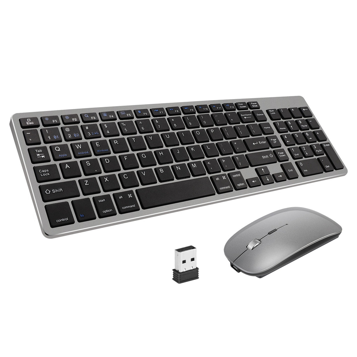 Pack Clavier + Souris Sans Fil Bluetooth & USB Rechargeable – Touches Silencieuses, Pavé Numérique, Compatible iPad PC Mac, 2 Coloris