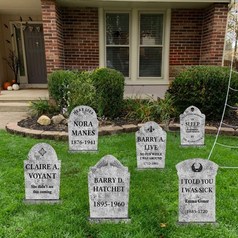 Pierres Tombales Décoratives Halloween Jardin – Têtes de Mort Effrayantes, Panneaux Pelouse avec Piquets, 3 Modèles