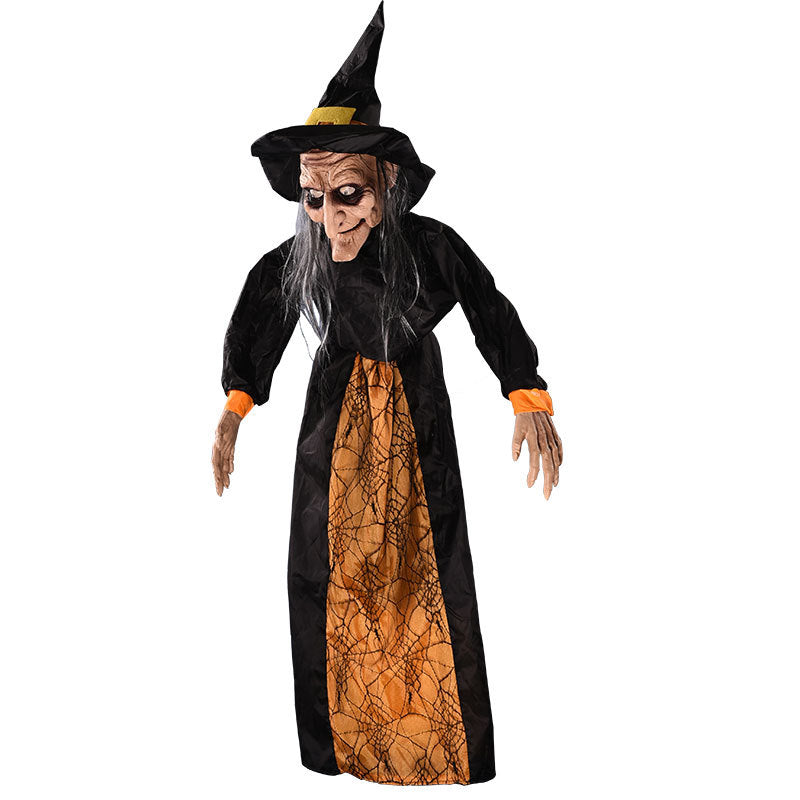 Sorcière Suspendue Animatronique Halloween 123 cm – Contrôle Vocal & Tactile, Yeux Lumineux, Parle & Dents Claquent