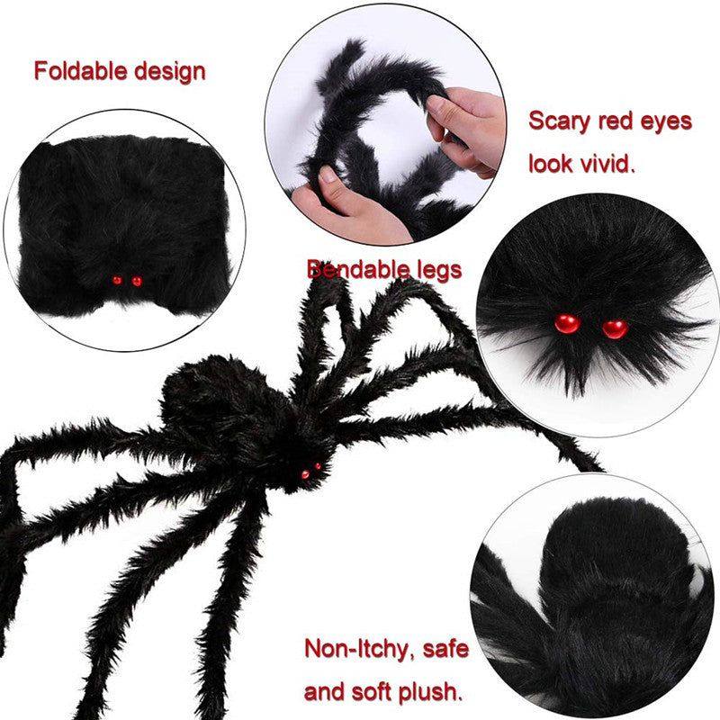 Kit Toile d’Araignée Triangulaire Halloween – Grosse Araignée Peluche, Déco Intérieur & Extérieur, 5 Formats au Choix