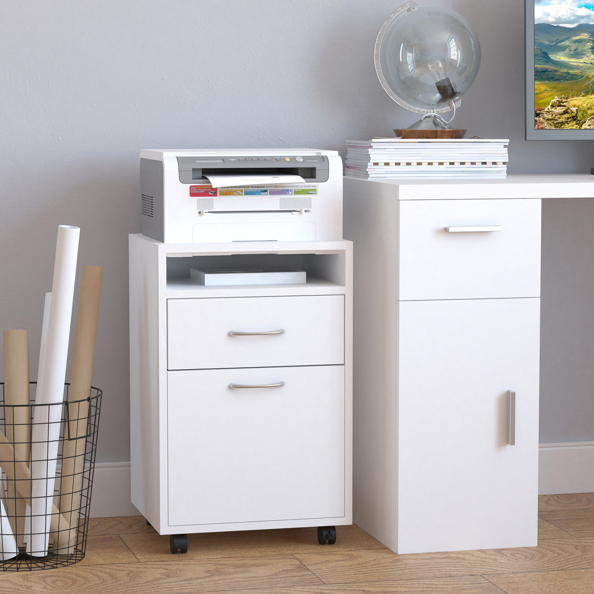 Caisson de Bureau sur Roulettes – Tiroir, Placard & Niche, 40x35x60cm, Design Moderne, Blanc, Home Office