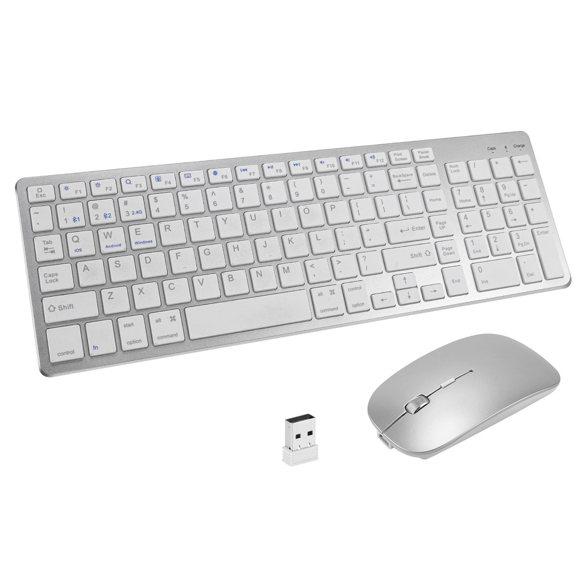 Pack Clavier + Souris Sans Fil Bluetooth & USB Rechargeable – Touches Silencieuses, Pavé Numérique, Compatible iPad PC Mac, 2 Coloris