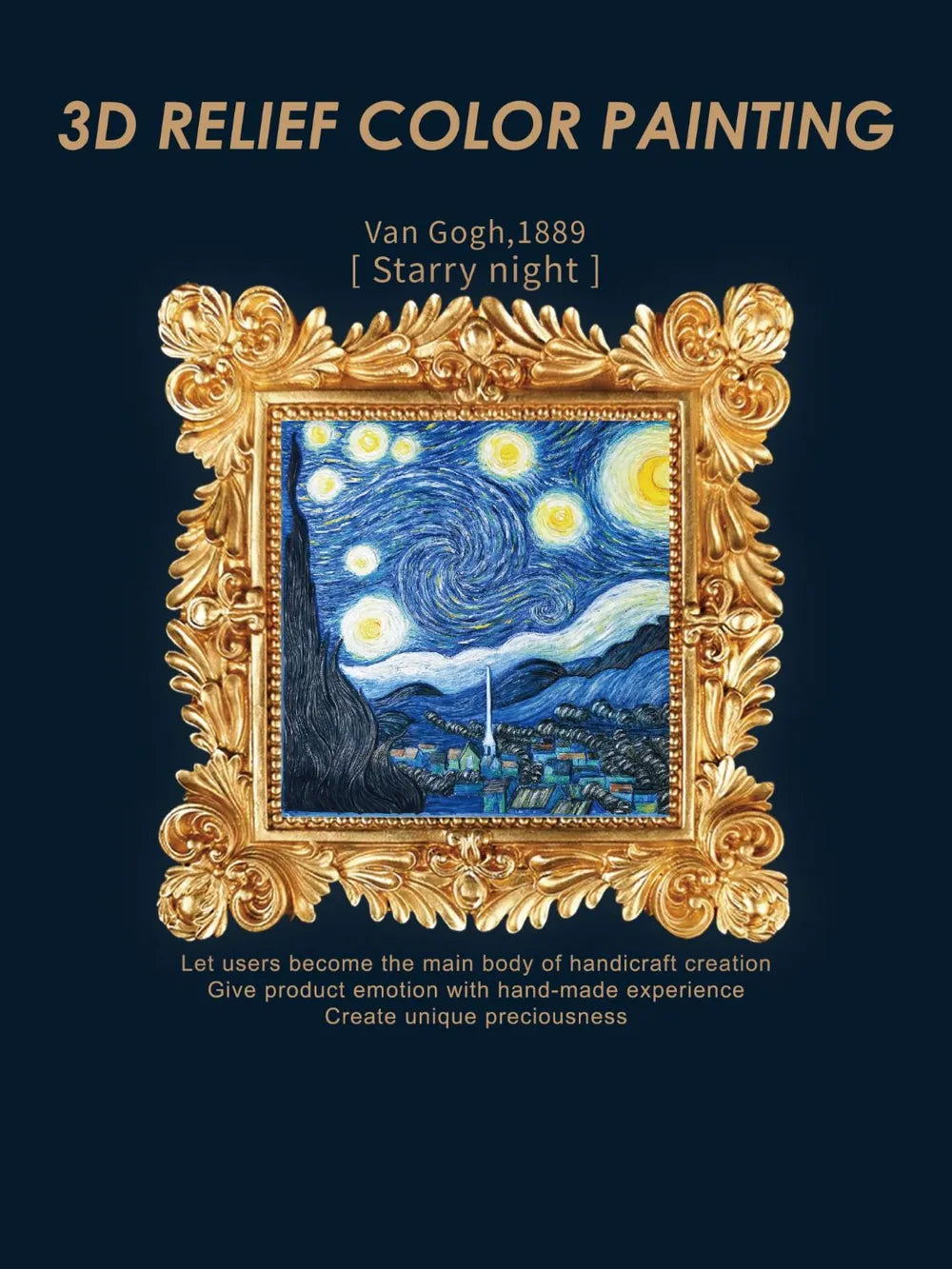 Kit Peinture 3D Relief – La Nuit Étoilée de Van Gogh, Époxy & Pigments, 17,5x17,5cm, Cadeau Art & Décoration