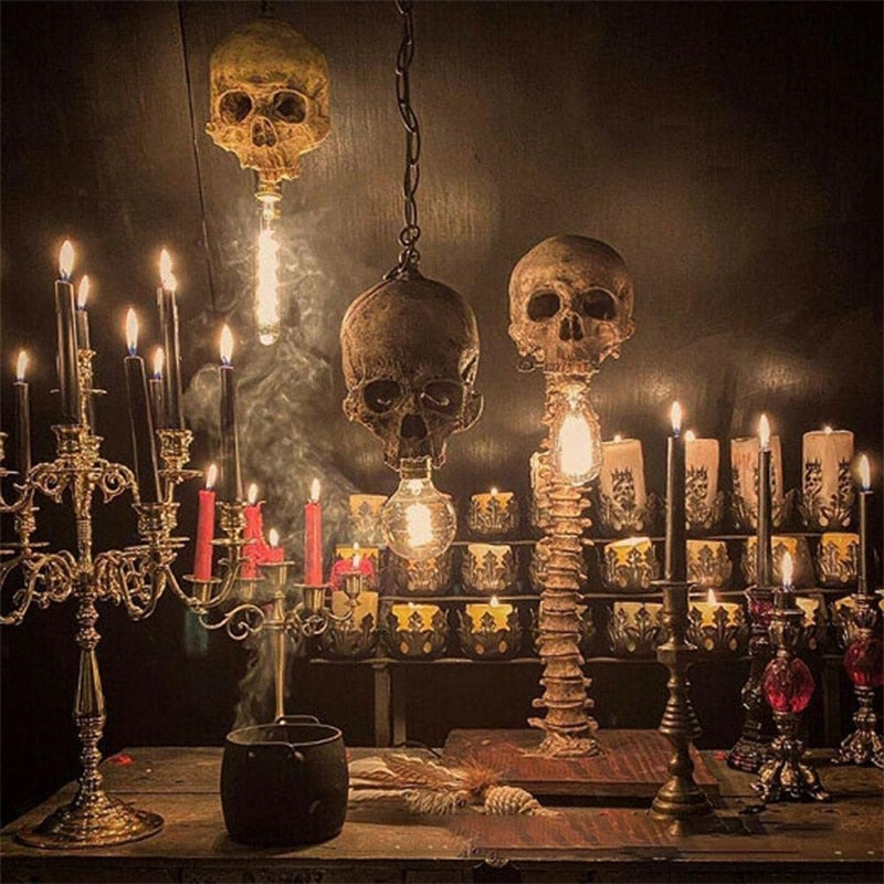 Lampe Crâne Squelette 3D Halloween – Statue Résine Peinte Main, Pied Colonne Vertébrale, Déco Bureau & Chambre