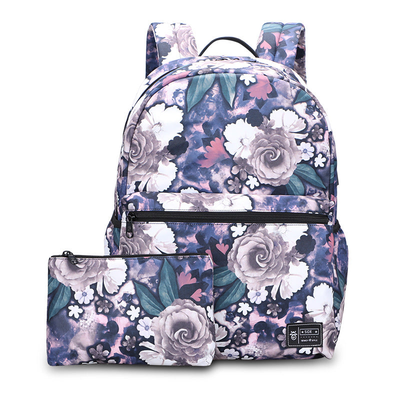 Sac à Dos Oxford Motif Pivoine – Grande Capacité 20-35L, Port USB, Lot de 2, Violet