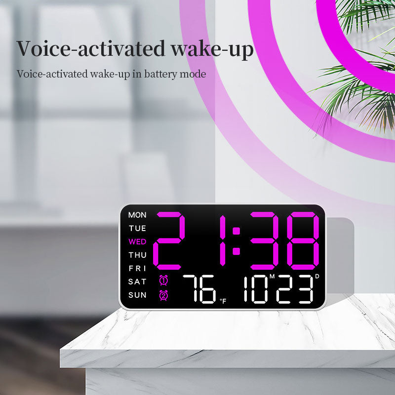 Horloge Murale LED Digitale Multifonctions – Heure Température Humidité Date Double Alarme, Rétroéclairage RGB 8 Couleurs, USB ou Piles, 3 Coloris