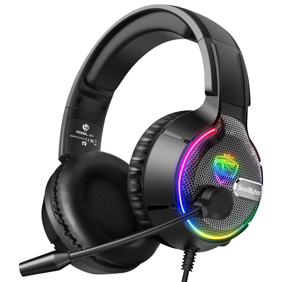 Casque Gaming Filaire RGB Soulbytes S19 – Haut-Parleur 50mm, Micro, Coussinets Simili-Cuir, Compatible PC PS4 PS5 Xbox