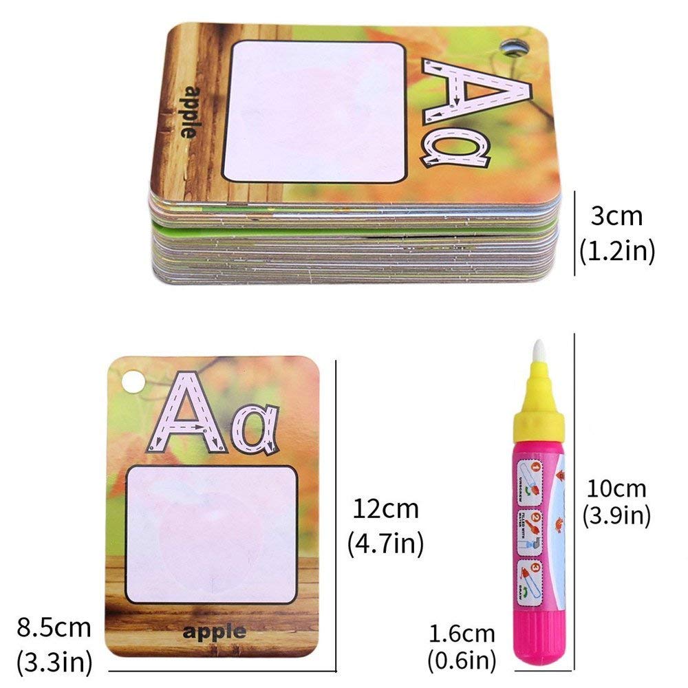 Cartes Magiques À L’Eau – 26 Cartes Alphabet Anglais + 2 Stylos, Dessin Réutilisable Non-Toxique, Éveil Dès 3 Ans, Cadeau Enfant