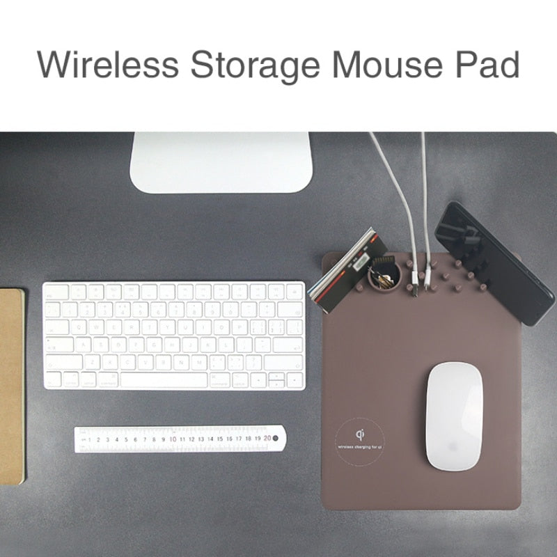 Tapis de Souris avec Chargeur Sans Fil Qi – Support Téléphone, Règle Graduée, Antidérapant, 27x20cm, Compatible iPhone Samsung