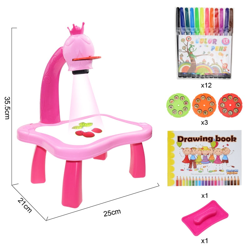Table de Dessin Enfant avec Projecteur LED – 24 Motifs à Calquer, Musique Intégrée, Dinosaure ou Ours, Cadeau Enfant