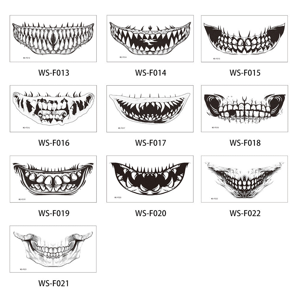 Stickers Tatouage Bouche Halloween – Maquillage Lèvres Horreur DIY, 10 Modèles, Coloris ou Noir & Blanc, Soirée Déguisée