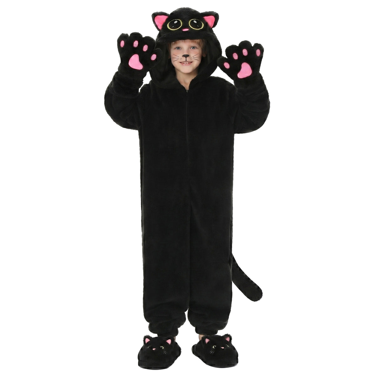Costume Chat Noir Enfant – Déguisement Cosplay Halloween & Scène, Imprimé Grands Yeux, Tailles S à XL
