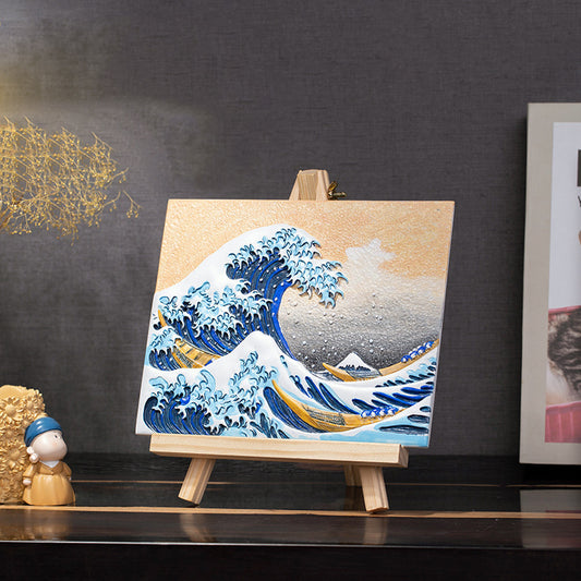 Kit Peinture 3D Relief – La Grande Vague de Kanagawa (Hokusai), Époxy & Pigments, 21,5x17cm, Cadeau Art & Décoration